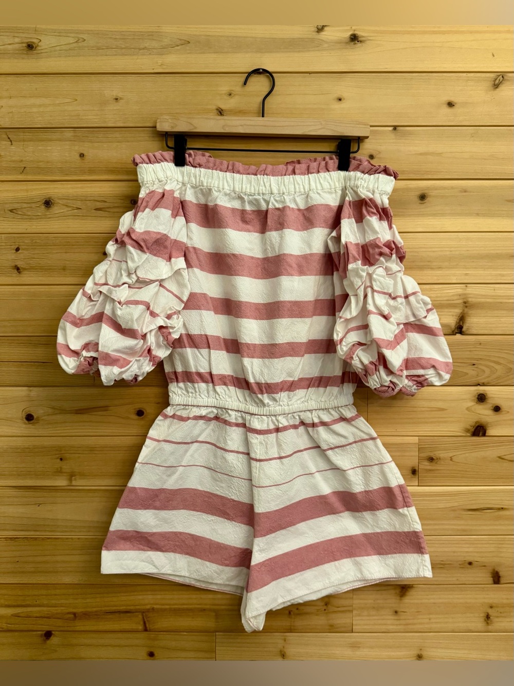 Alexis Medium Off The Shoulder Striped Romper Red Summer Nautical Patriotic